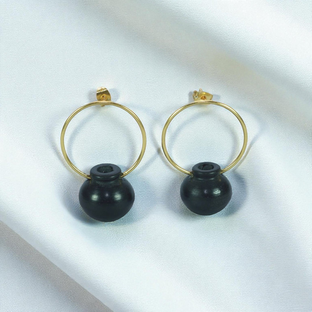 Handmade Minimal Pot Hanging Design Brass Earrings | 22K Gold Plated