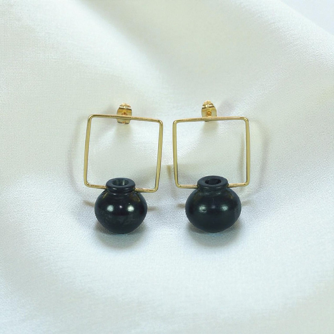 Minimal Handmade Square Kalash Hanging Design Brass Earrings | 22K Gold Plated