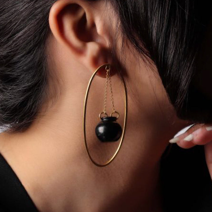 Statement Handmade Kalash Oval Brass Earrings | 22K Gold Plated