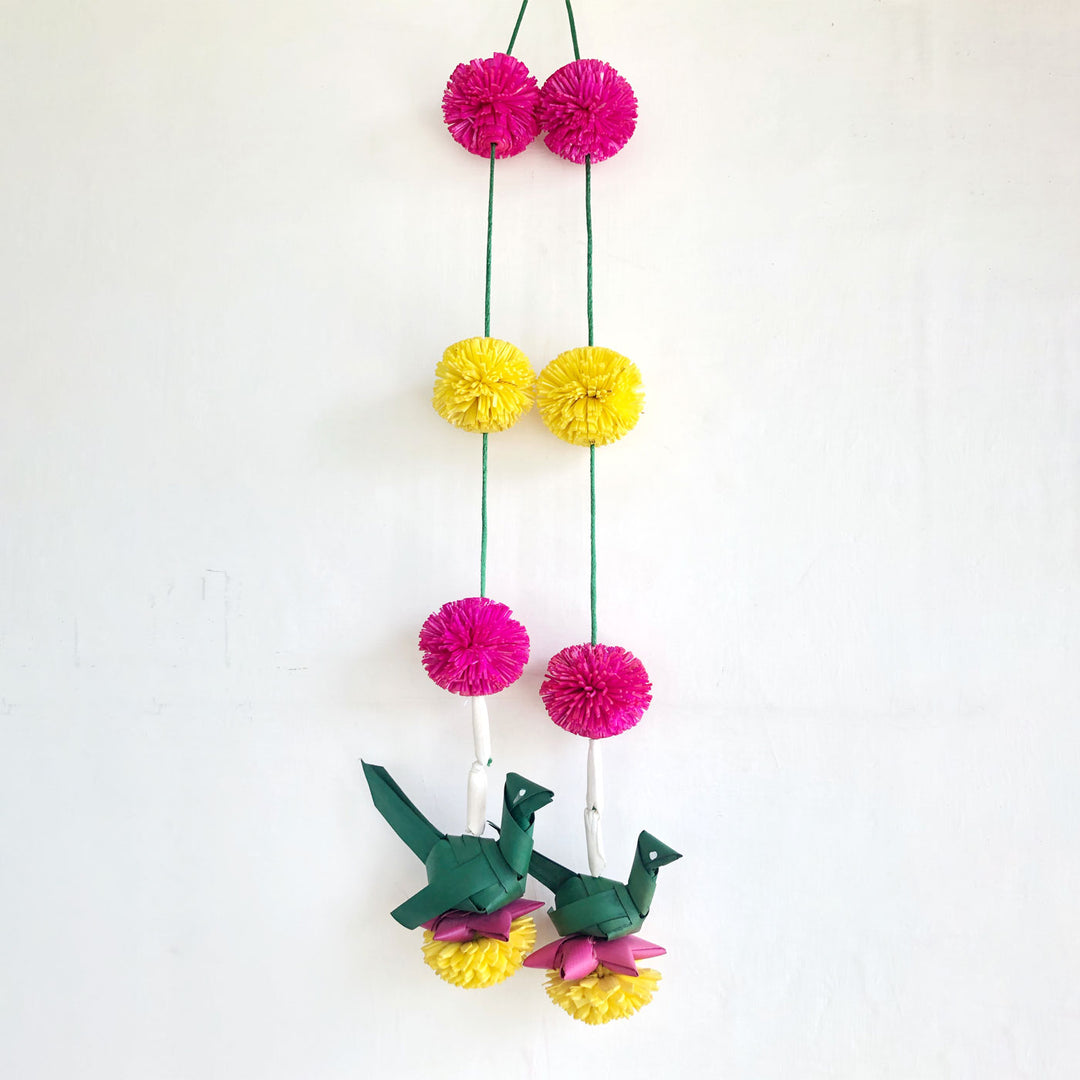 2 Pc | Shola Wood Flowers & Palm Leaf Parrot Hangings