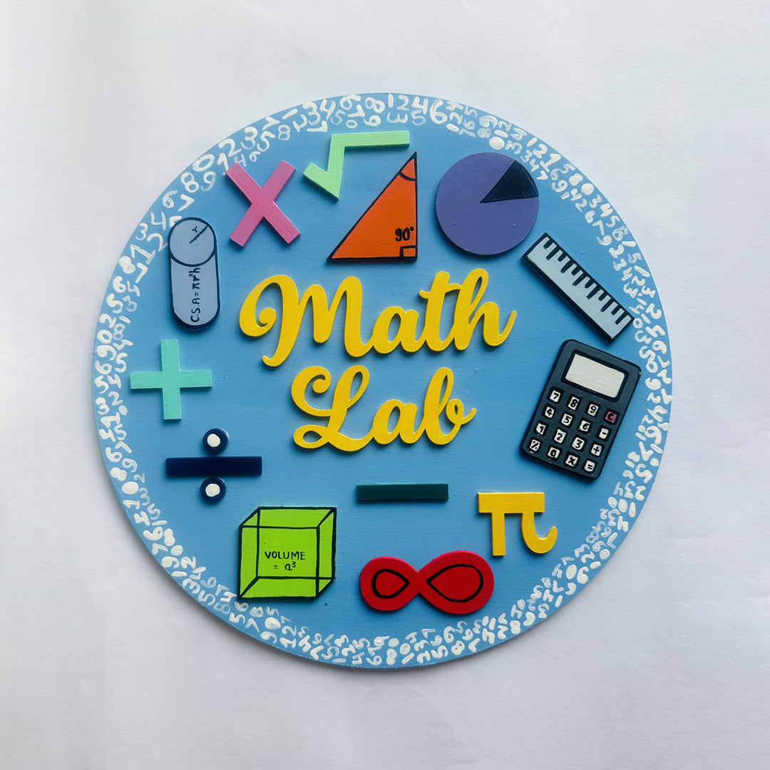 Personalized Kids Fav Subject Mdf Nameplate For Schools Playrooms 1 - Front View with Mathematical Symbols