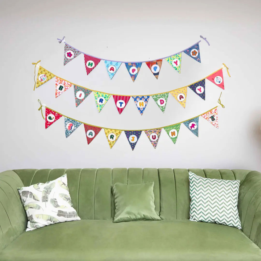 Upcycled Fabric Personalized Party & Festive Decor I Set of 15