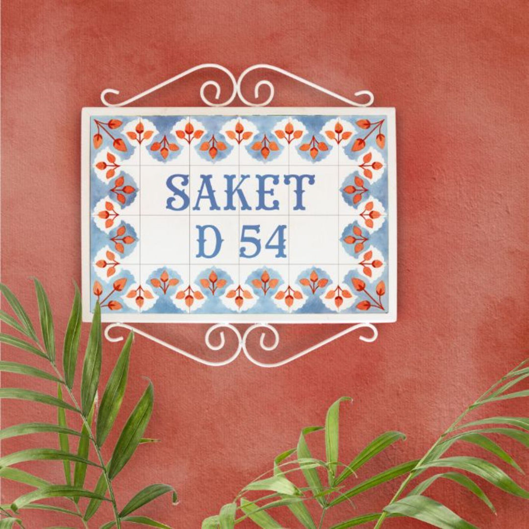 Handpainted Metal Frame Mosaic Style Nameplate 1 - Front View Hanging on Wall
