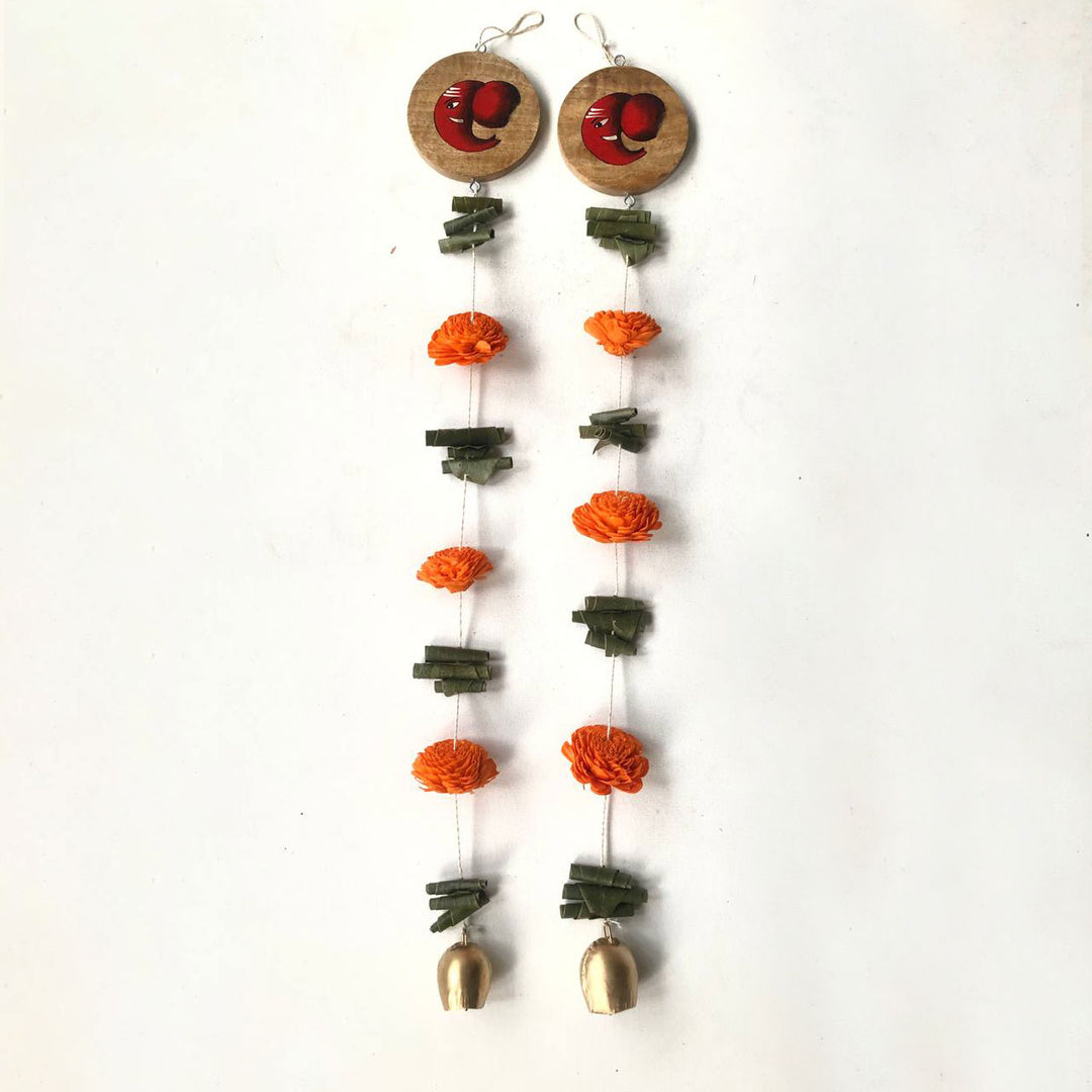 2 Pc | Eco-friendly Festive Ganesha Hanging with Shola Wood