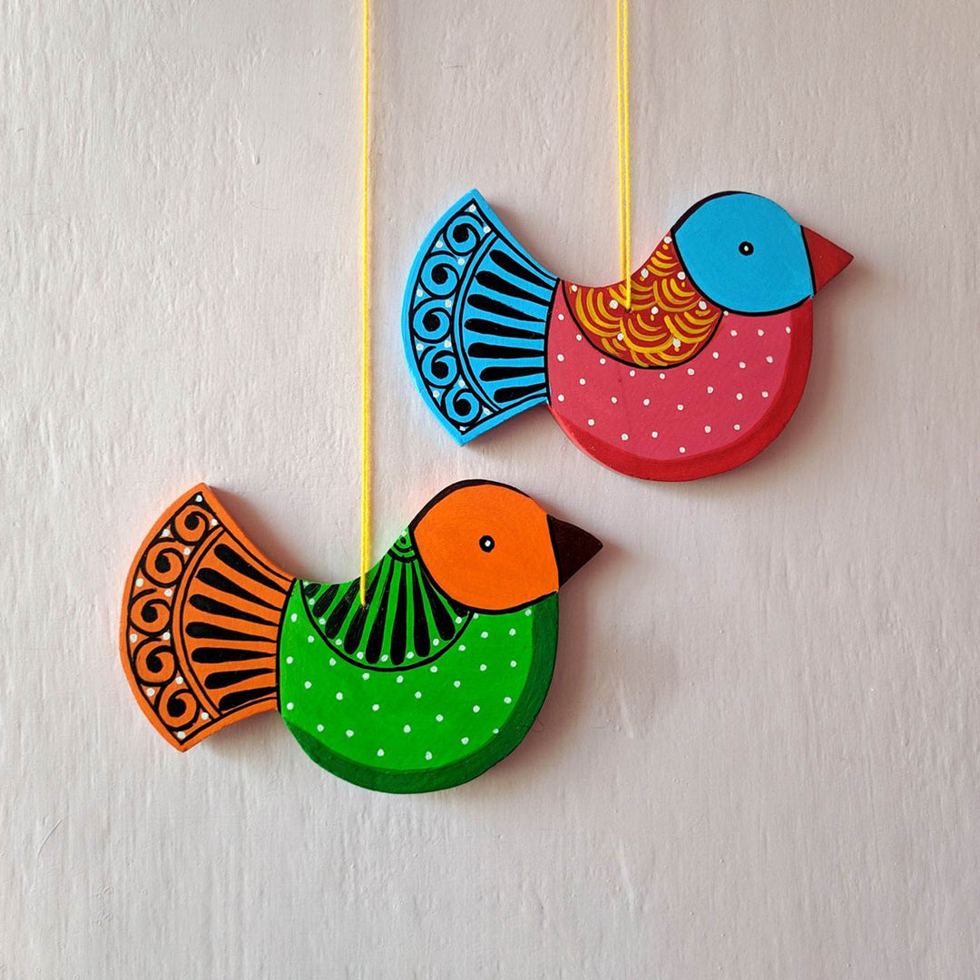 2 Pc | Handpainted Bird String Wall Hangings