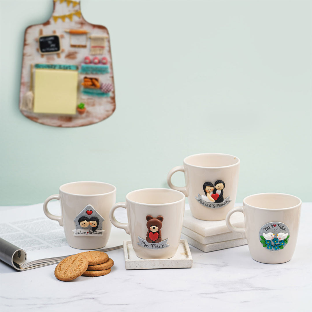 Personalized Couple & Heart Mug With 3D Clay Figurine