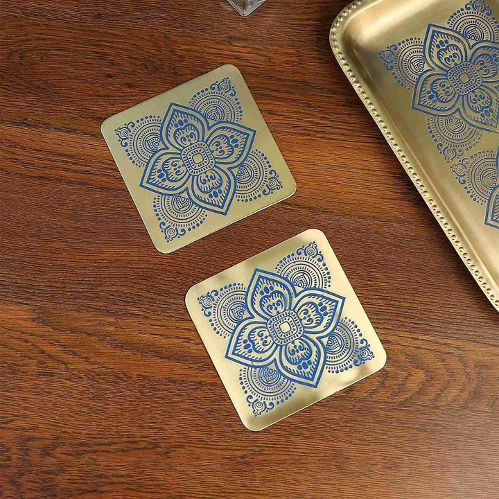 Dohar Handcrafted Brass Square Coasters I Set of 2