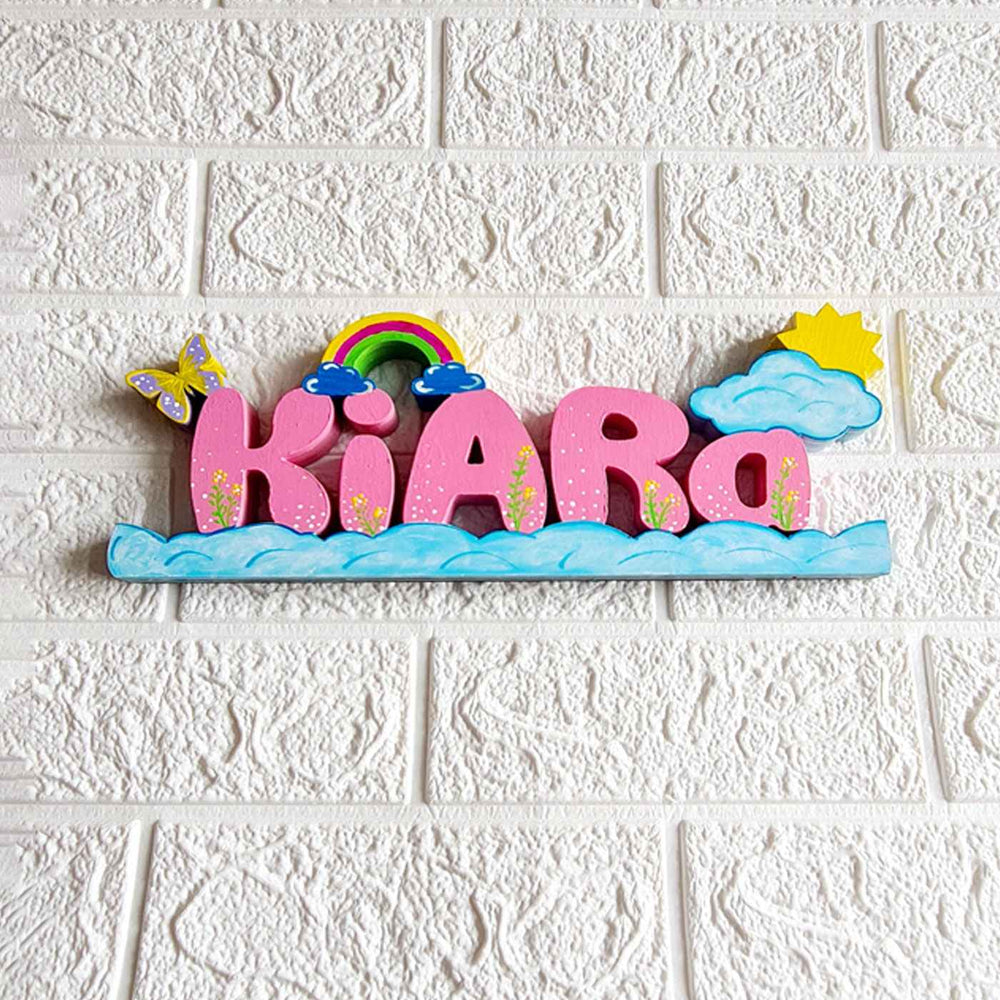 Handcrafted Personalized Rainbow Themed 3D Name Block For Kids - Mounted on Wall with Design Details