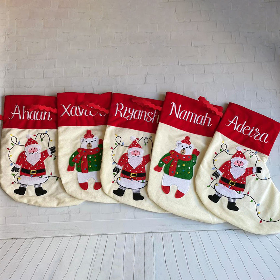 Personalized Embroidered Velvet Stocking For Christmas Decoration