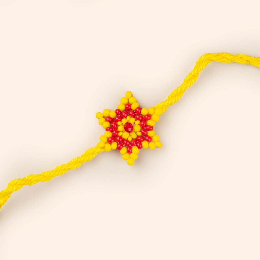 Handcrafted Glass Beads Phool Rakhi 2 - Close-up of Beaded Rakhi Thread