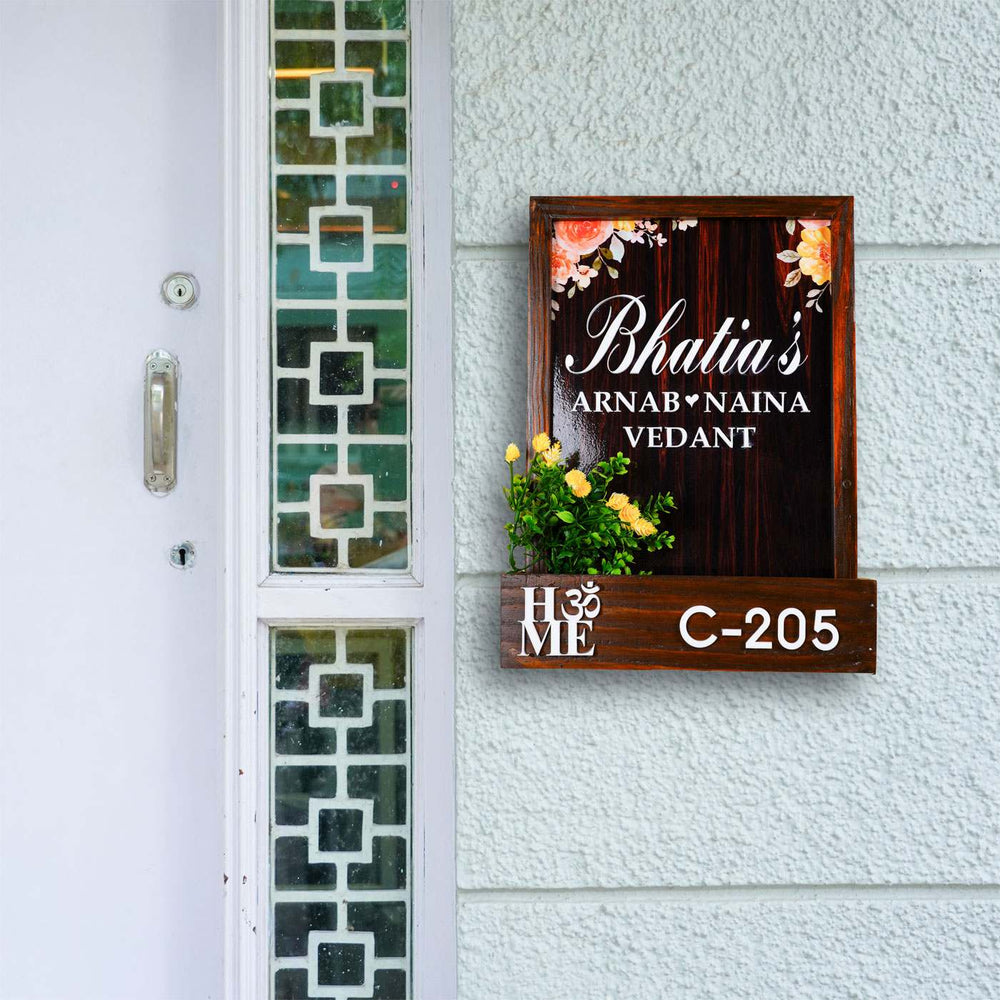 Personalised Flower Planter Name Plate With 3D Letters 2 - Mounted on Exterior Wall Near Door