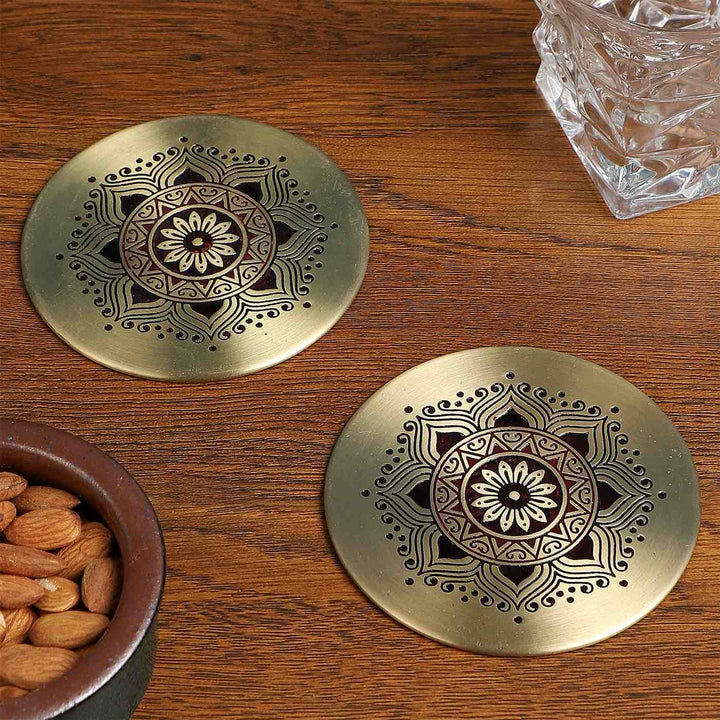 Utsav Handcrafted Brass Coasters I Set of 2
