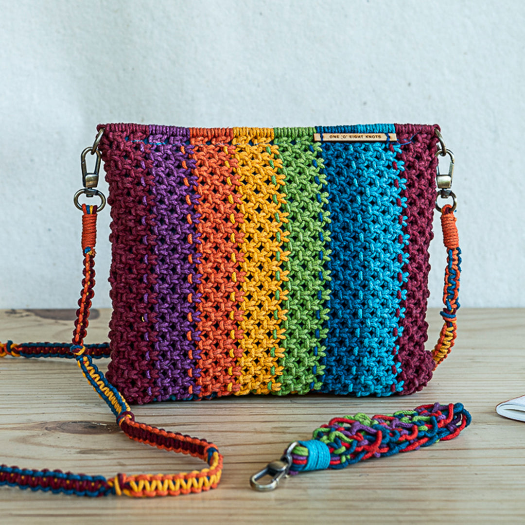 Hand-Knotted Macrame Multicolor Gardenia Striped Sling Bag