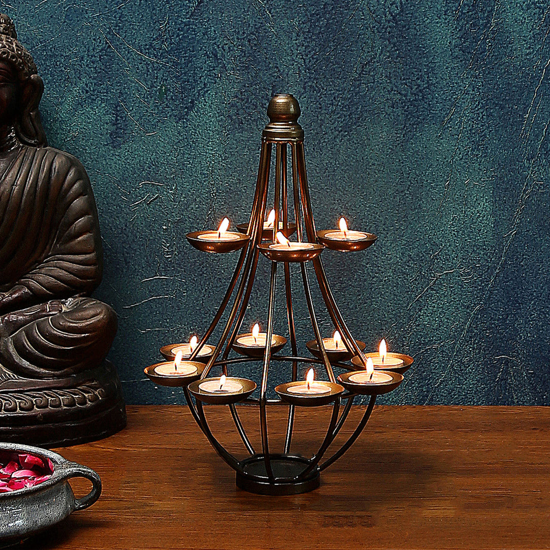 Ektara Gold Finish 12 Tealights Holder Stand