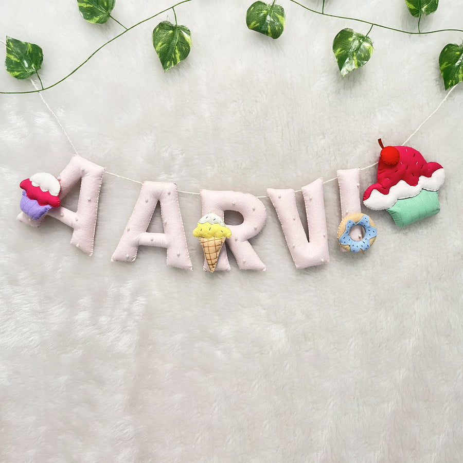 Handcrafted Personalized Cupcake Bunting For Kids - Name Personalization Hanging Display