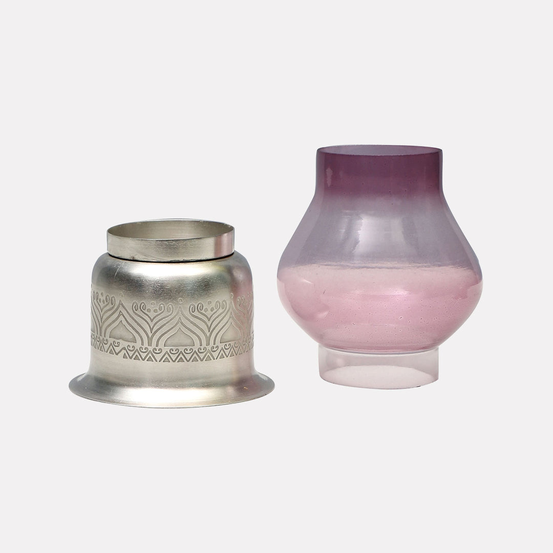 Utsav Silver Plated Tealight Holder with Glass Chimney