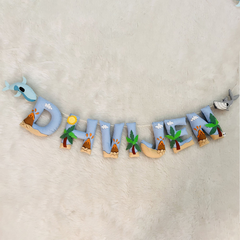 Handcrafted Personalized Beach Theme Bunting For Kids - Hanging Name Letters Front View