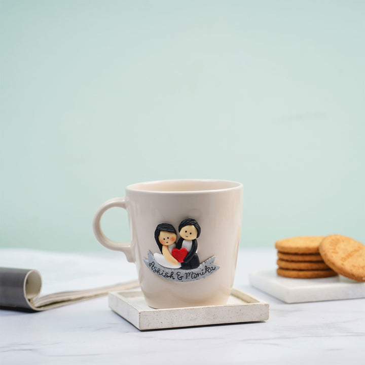 Personalized Couple & Heart Mug With 3D Clay Figurine