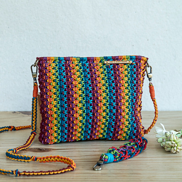 Hand-Knotted Macrame Multicolor Gardenia Blended Sling Bag