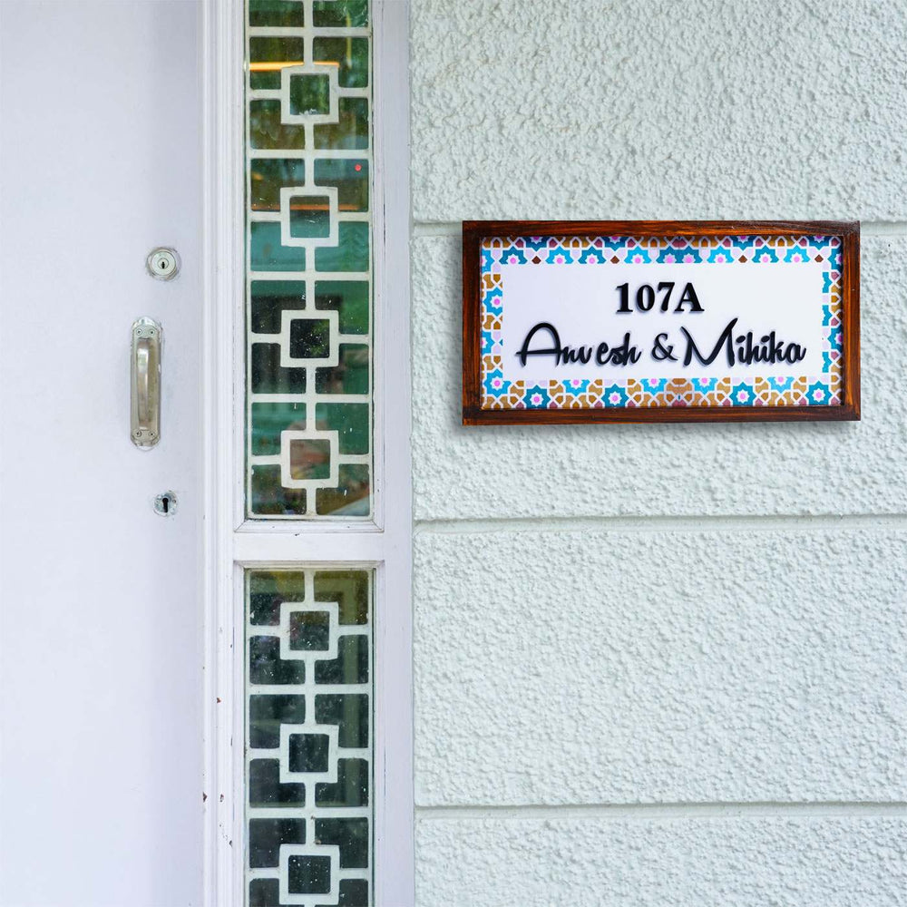 Personalized Mosaic Printed Name Plate With 3D Letters - Mounted on Exterior Wall Near Door