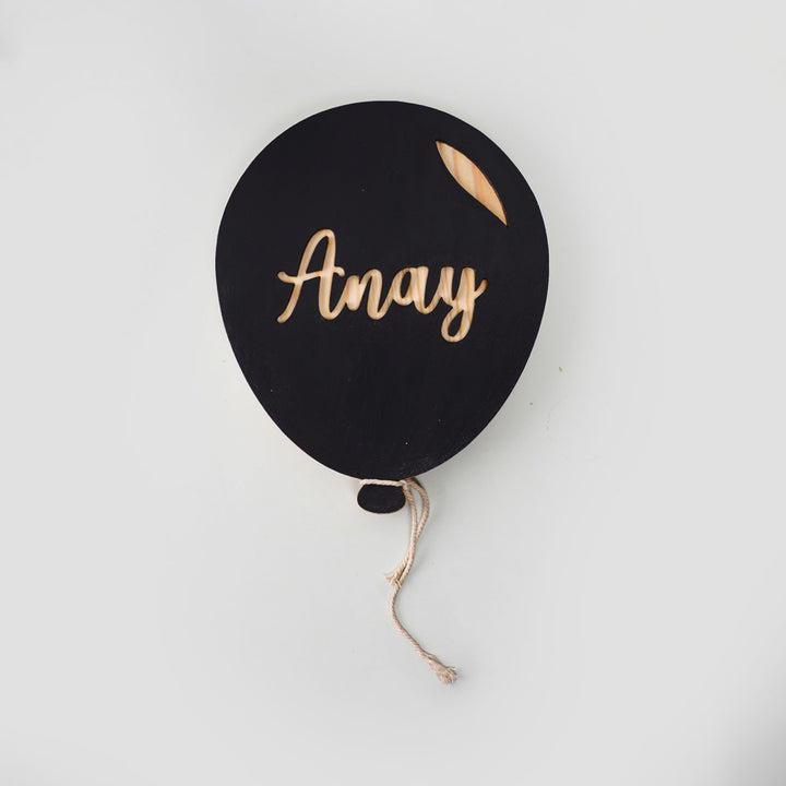 Handpainted Balloon Wooden Kids Nameplate - Front View with Name Personalization