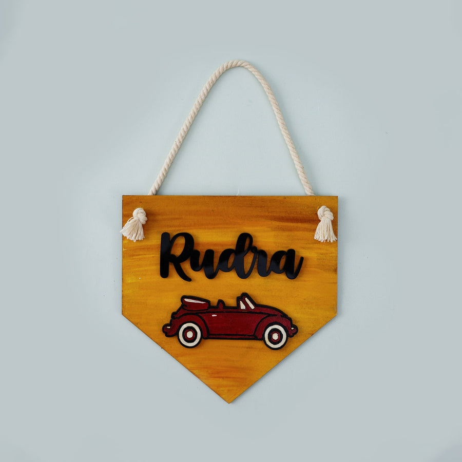 Car Name Plate With String For Kids - Hanging Front View