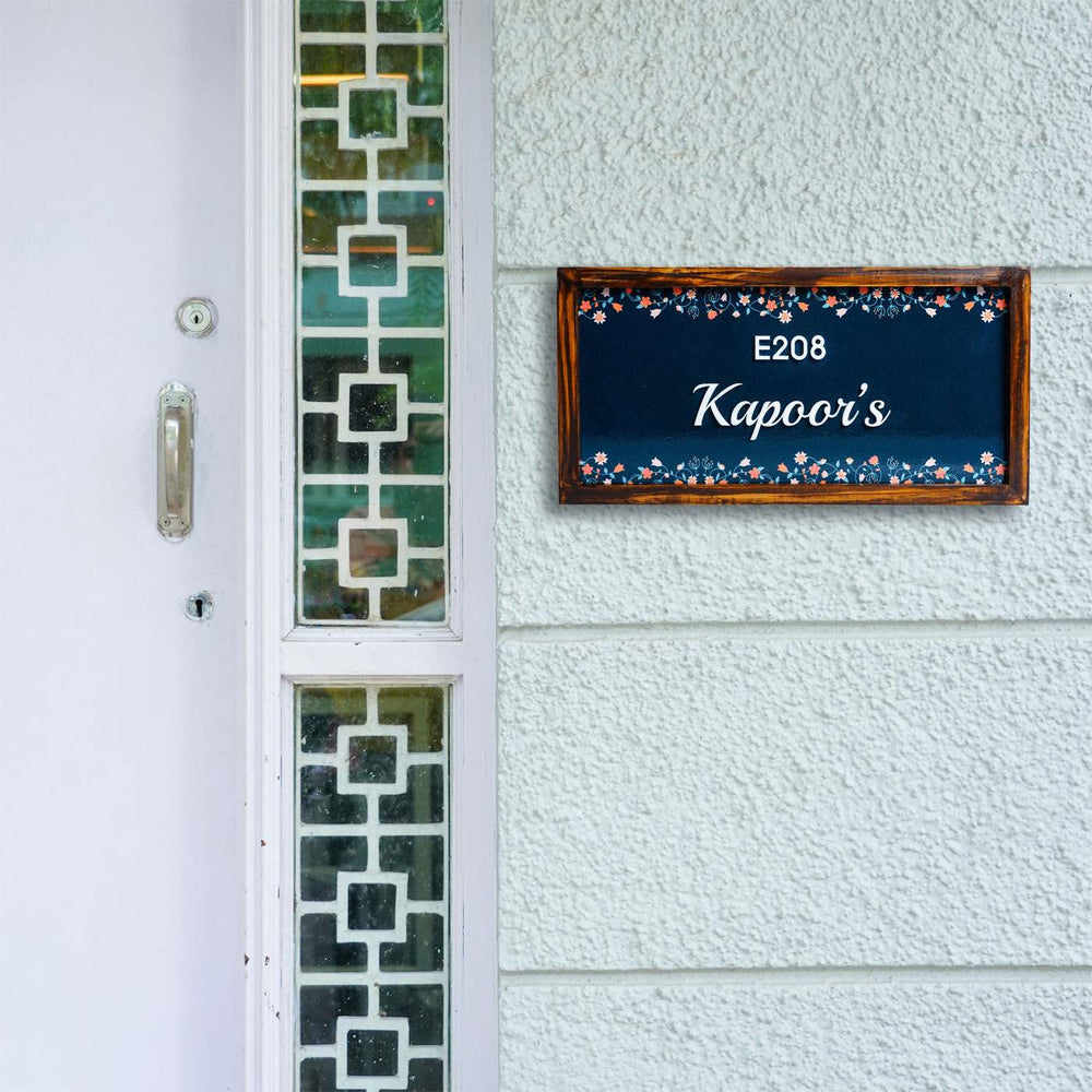 Personalized Nayab Floral Printed Name Plate With 3D Letters - Mounted on Entryway Wall