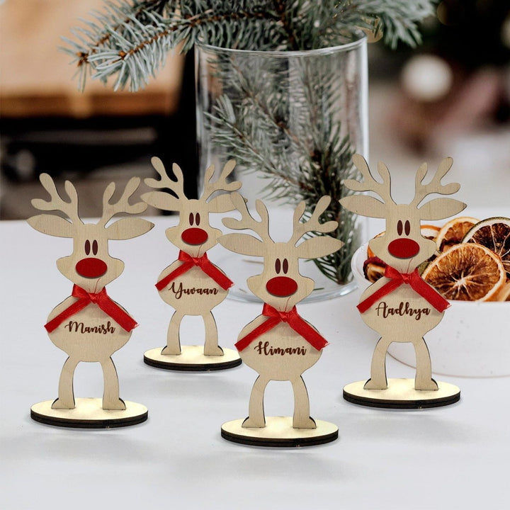 Handcrafted Personalized Reindeer Wooden Table Decor For Christmas Decoration