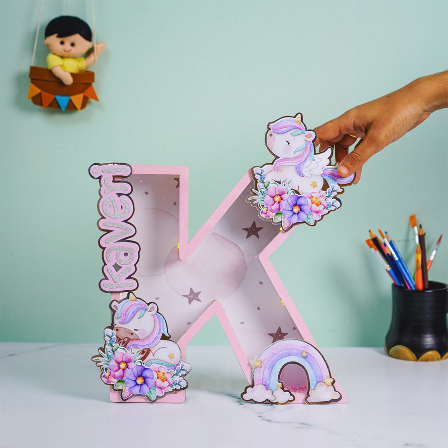Personalized Kids 3D Monogram Name Plate With Lights - Front View with Hand Placement