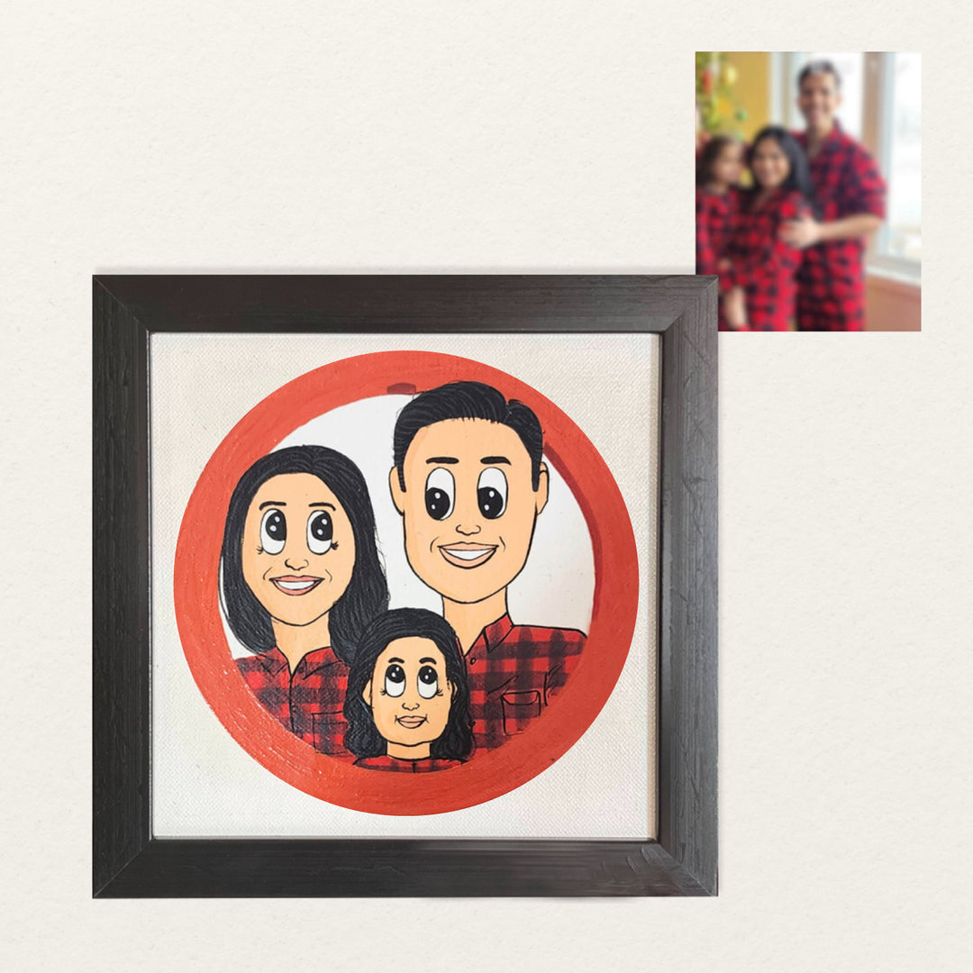 Handpainted Personalized Caricature With Wooden Frame
