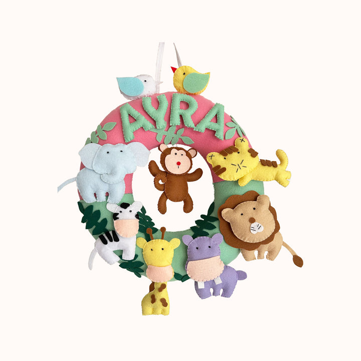 Personalized Felt Jungle Theme Kids Name Plate 3 - Front View with Name Personalization