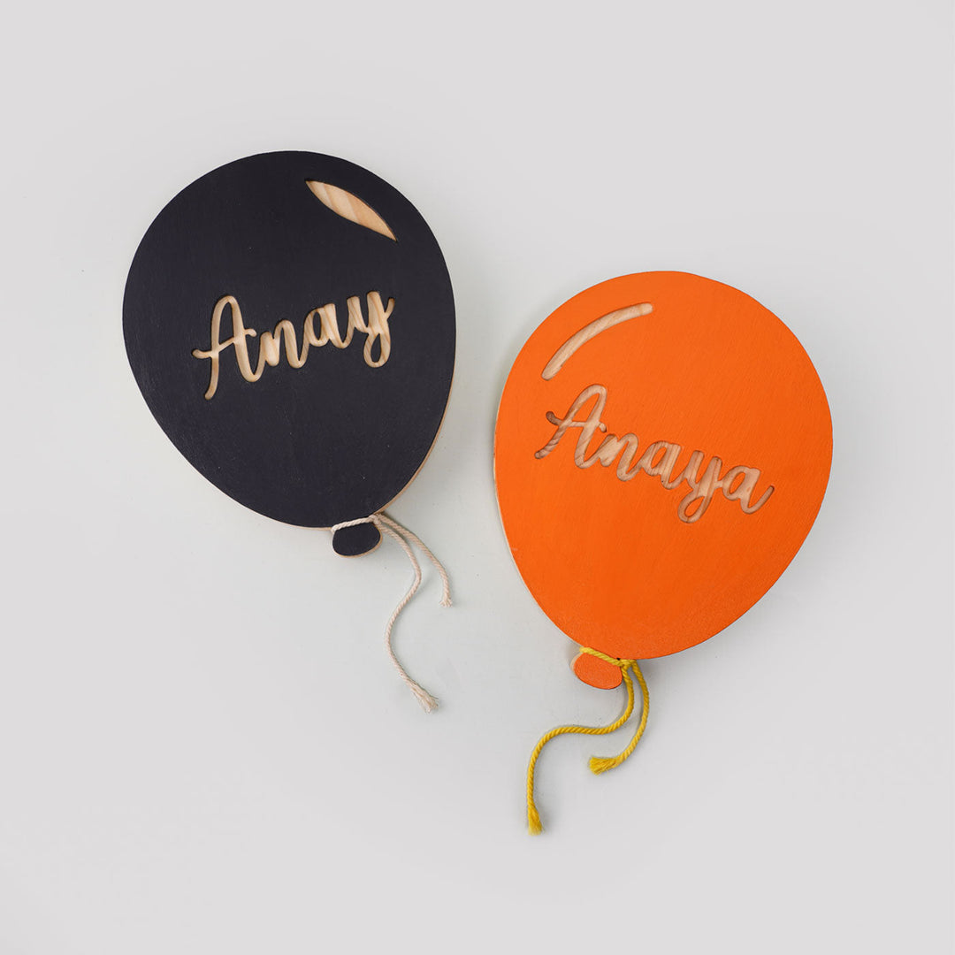Handpainted Balloon Wooden Kids Nameplate 1 - Top View Showing Name Personalization
