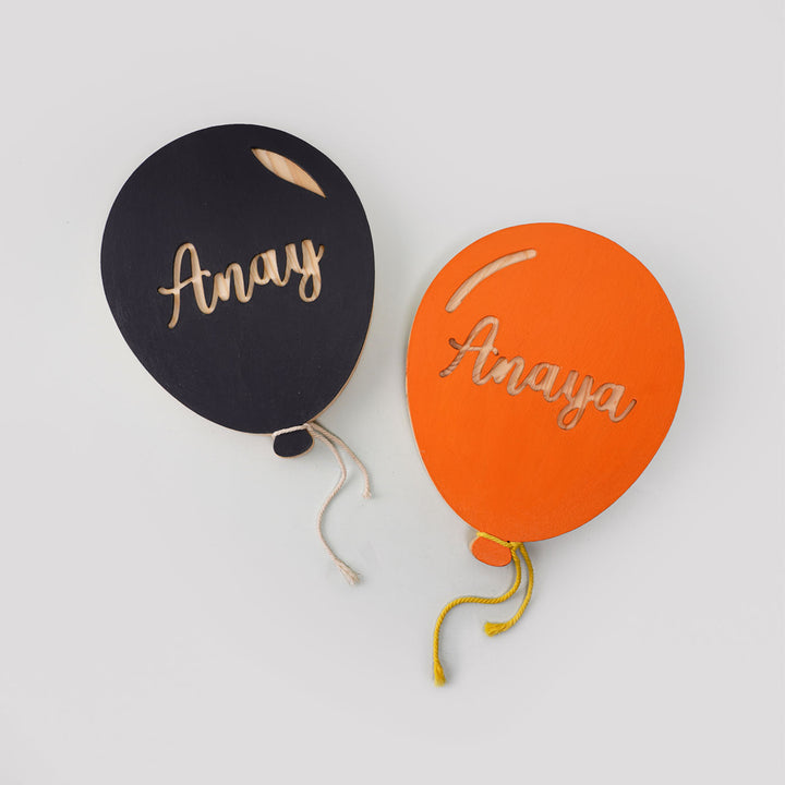 Handpainted Balloon Wooden Kids Nameplate 1 - Top View Showing Name Personalization
