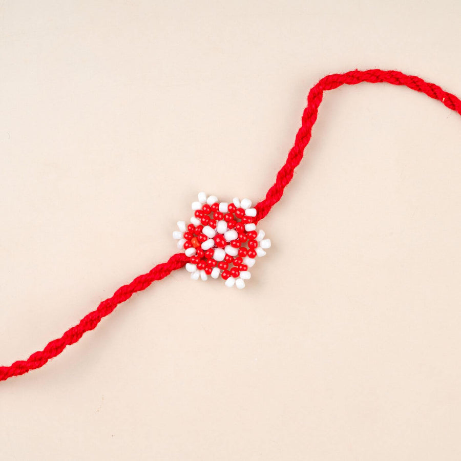 Handcrafted Glass Beads Sitara Rakhi 2 - Close-up of Beaded Rakhi Thread