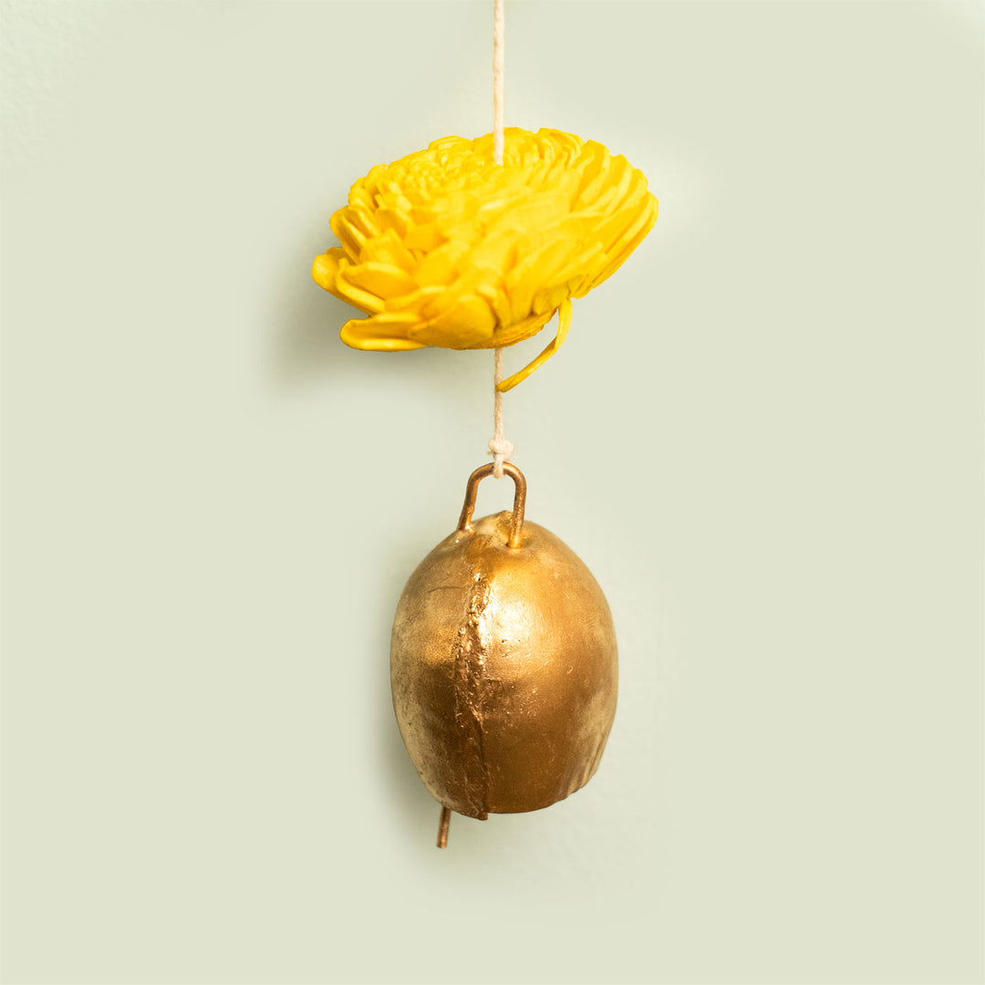 2 Pc | Shola Wood Marigold Flower Festive Bell Hanging