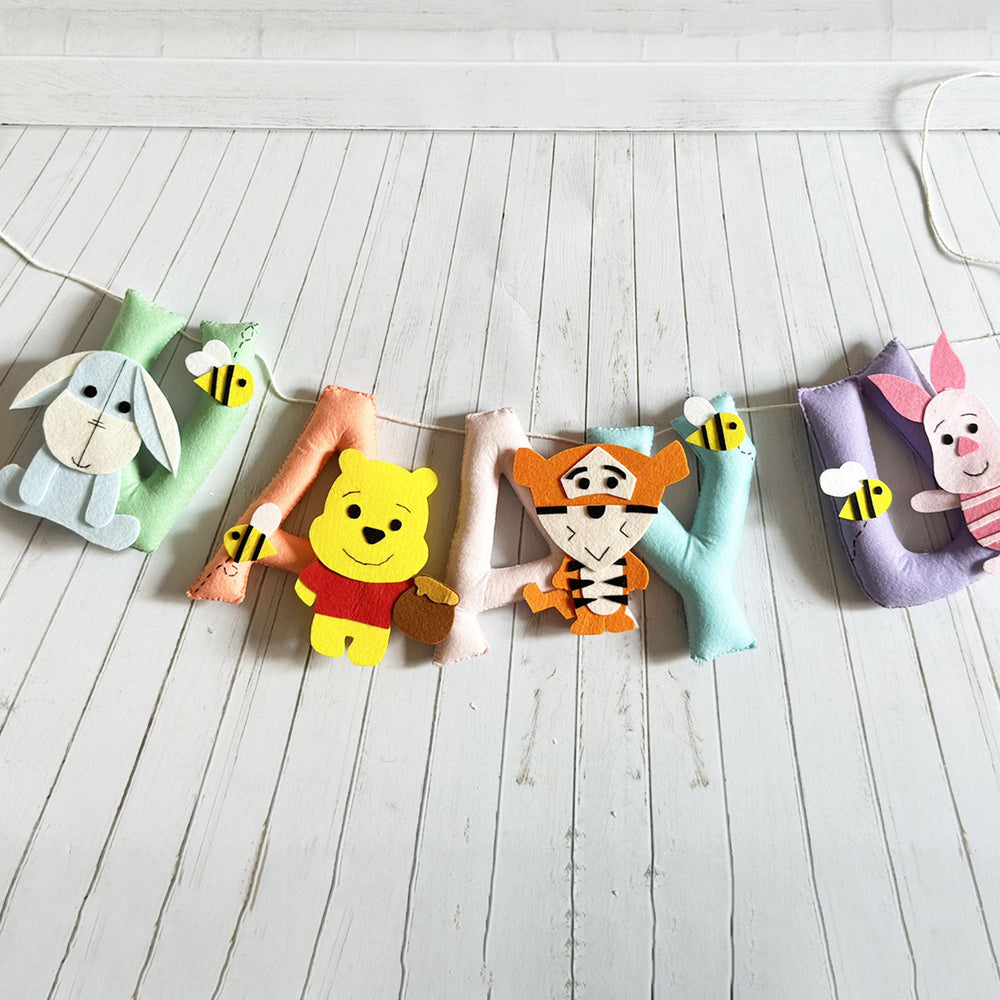 Personalized Felt Kids Winnie The Pooh Themed Nameplate - Hanging Letter Garland Display