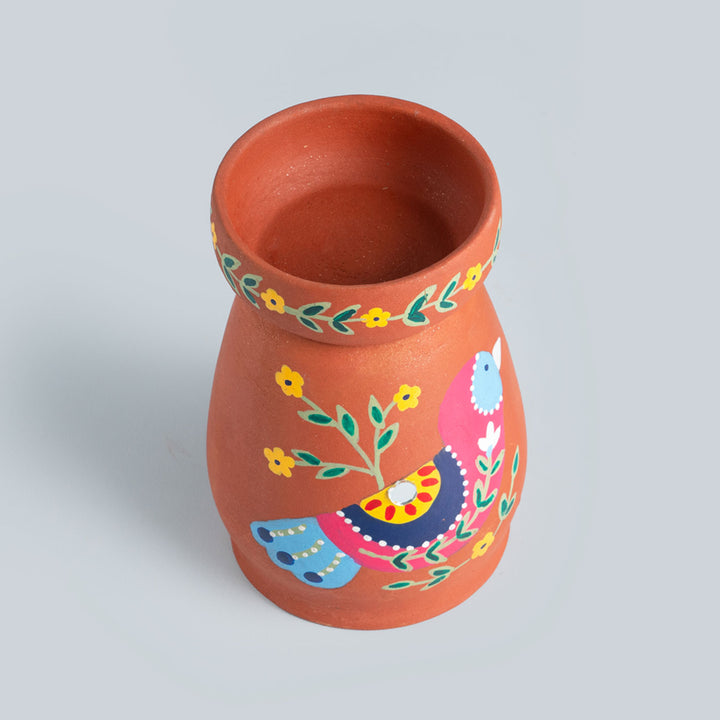 Handpainted Terracotta Mirror-work Chidiya Tealight Holder | Set of 2