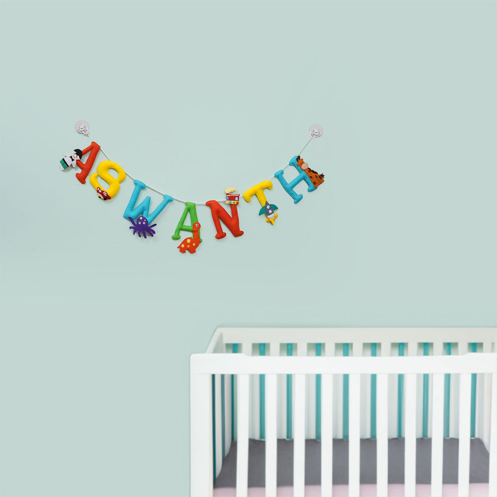 Handmade Personalized Felt Jungle Themed Kids Bunting 55 - Wall Hanging Display Above Crib