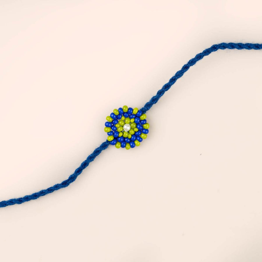 Handcrafted Glass Beads Chaand Rakhi 4 - Front View Close-up
