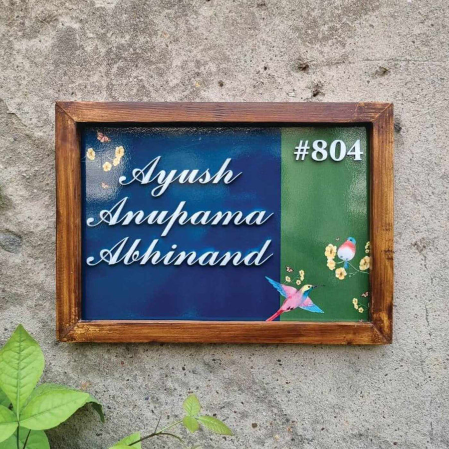 Personalized Bird Design Printed Name Plate With 3D Letters - Front View Mounted on Wall