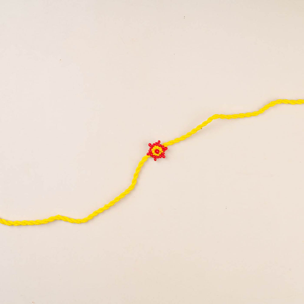 Handcrafted Glass Beads Tara Rakhi 4 - Full Yellow Rakhi Length
