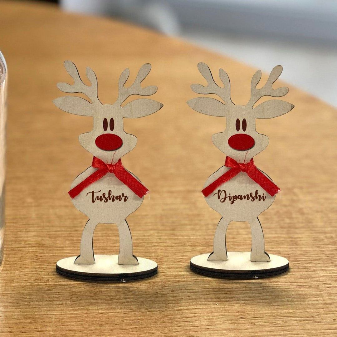 Handcrafted Personalized Reindeer Wooden Table Decor For Christmas Decoration