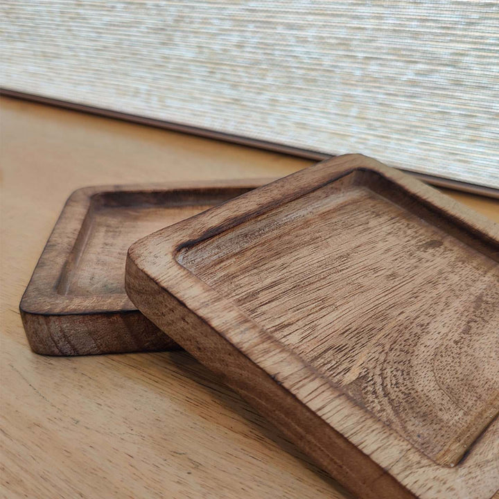 Seasoned Mango Wood Square Dip Coasters I Set of 2
