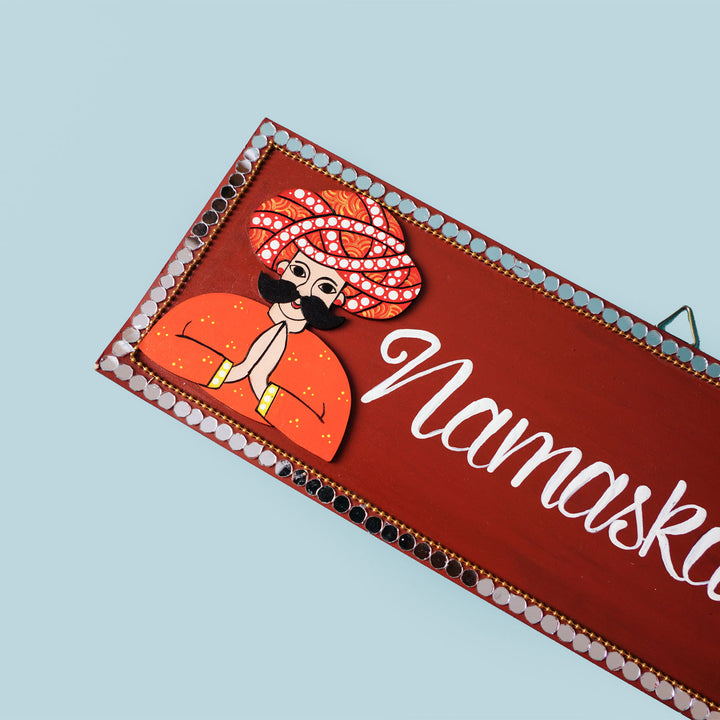 Handcrafted Mdf Name Plate With Mirrors - Angled Front View with Hanging Hook