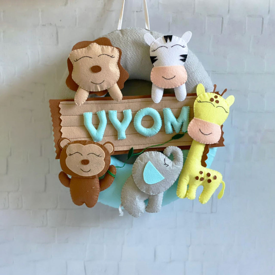 Personalized Felt Jungle Theme Kids Name Plate 3 - Front View with Name Personalization (15)