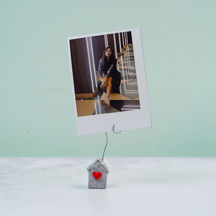 Handcrafted Clay Hut Shaped Photo Holder With Hearts | Set of 3