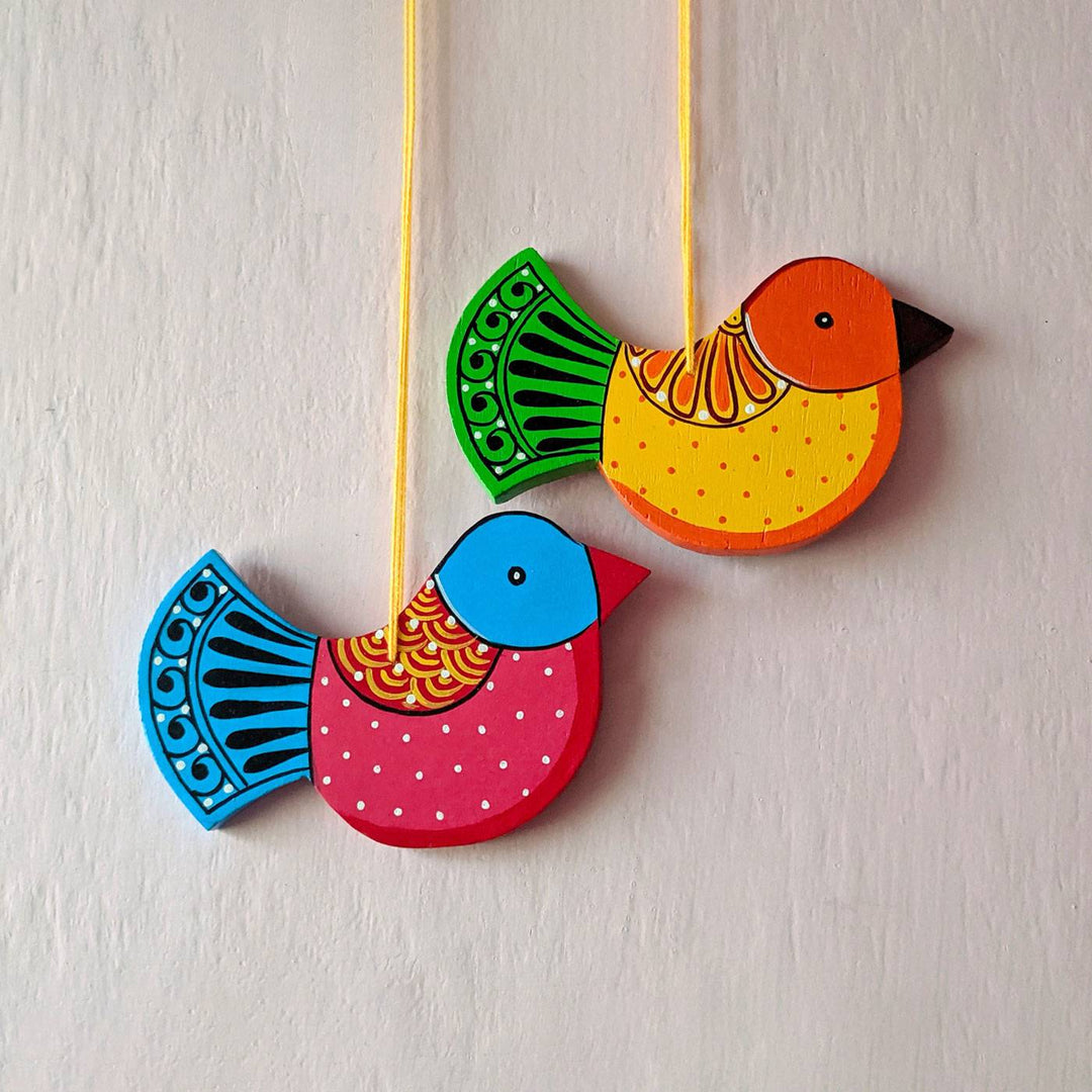 2 Pc | Handpainted Bird String Wall Hangings