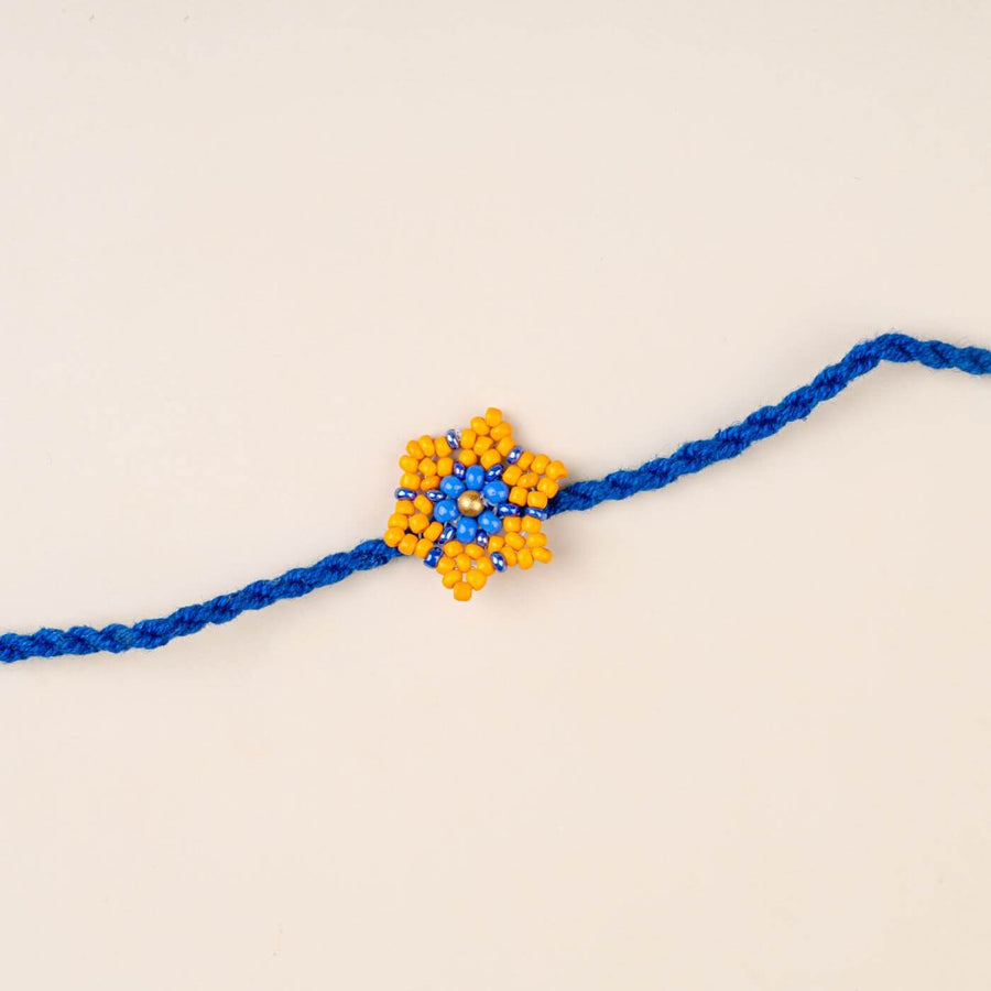 Handcrafted Glass Beads Sitara Rakhi 8 - Close-up of Rakhi centerpiece
