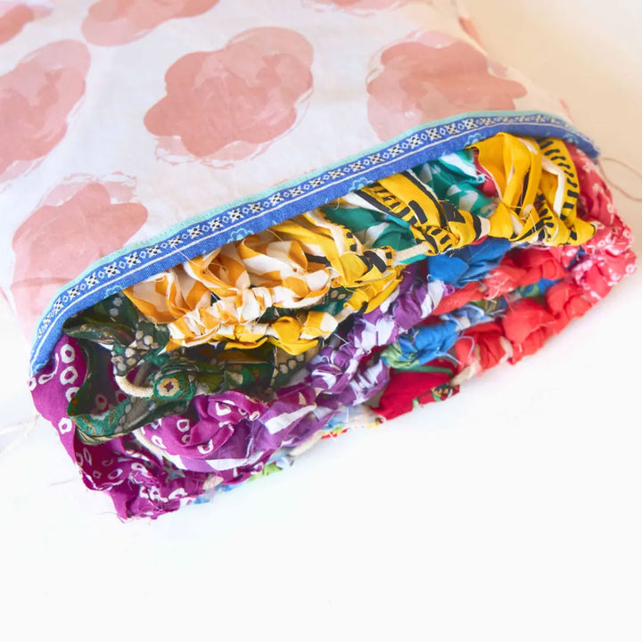 Upcycled Fabric Rainbow Fringe Streamer Bunting - Folded Fabric Edge Close-up