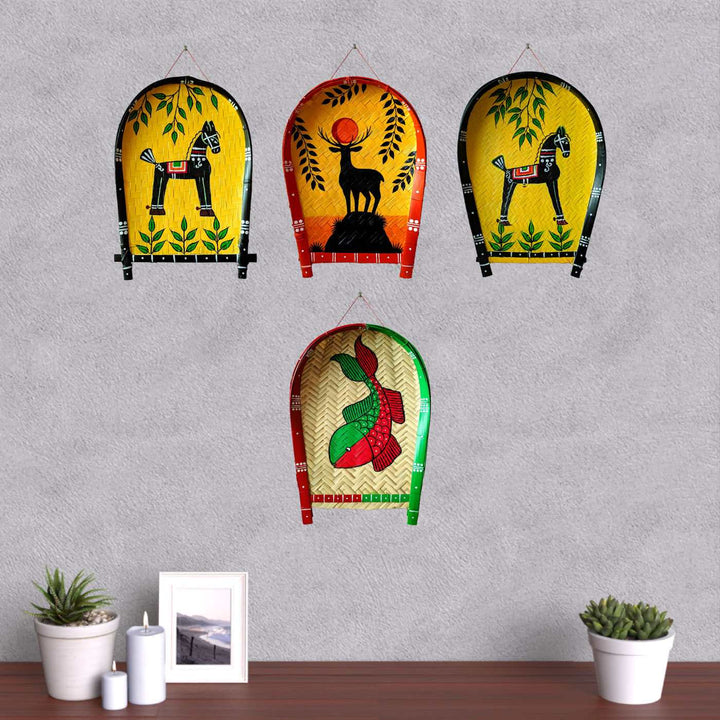 Handpainted Jamini Roy Horse Kulo Bengali Themed Bamboo Wall Decor